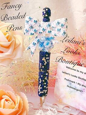 Fancy beaded pen/gifts/stitch/blue creature/flower beads/girly